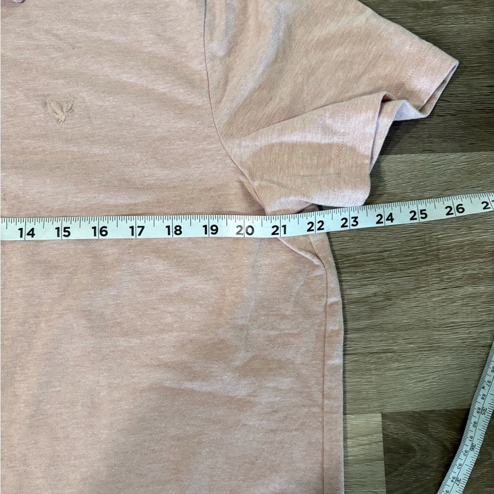 American Eagle Men's Heathered Light Pink Polo Shirt - Picture 6 of 7